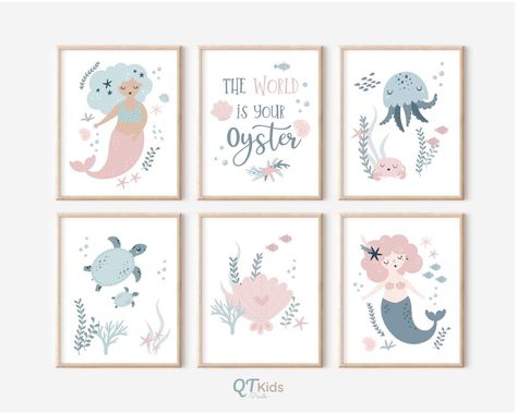 Mermaid Prints for Girls Room Under the Sea Girl Nursery - Etsy Ireland Sea Nursery Girl, Sea Animal Nursery, Mermaid Prints, Mermaid Nursery Decor, Playroom Prints, Sea Nursery, Mermaid Nursery, Toddler Girl Room, Nursery Room Inspiration