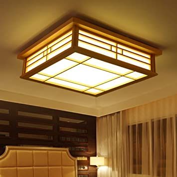 Japanese Living Rooms, Japanese Living Room, Wooden Ceiling Design, Wood Ceiling Lights, Square Lattice, Ceiling Light For Living Room, Wood Lamp Shade, Led Flush Mount Ceiling Light, Light For Living Room