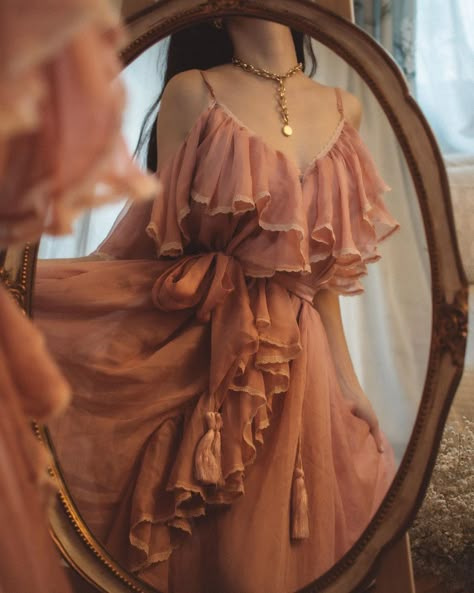 Zornitsa Ivova on Instagram: “The artist must train not only his eye but also his soul 🤍 ✍️Wasilly Kadinsky” Light Pink Dress Casual, Romantic Aesthetic Outfits, Fae Aesthetic Clothes, Aphrodite Wallpaper, Book Inspired Outfits, Peach Summer Dress, Cottagecore Pictures, Foggy Woods, Home Style Outfit