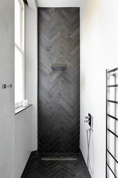 Shower Floor Tile Ideas, Herringbone Shower, Shower Floor Tile, Bad Inspiration, Flooring Inspiration, Herringbone Floor, Room Tiles, Herringbone Tile, Bathroom Shower Tile