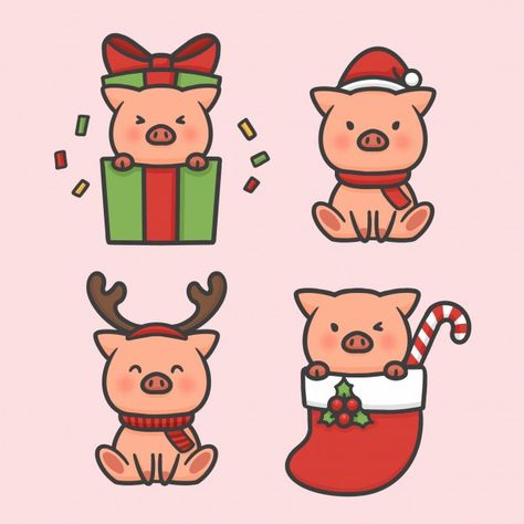 Cute pig set costume christmas hand draw... | Premium Vector #Freepik #vector Christmas Stickers Printable, Pig Drawing, Pig Art, Christmas Artwork, Christmas Doodles, Handmade Christmas Crafts, Cute Pig, Cute Christmas Wallpaper, Hand Draw