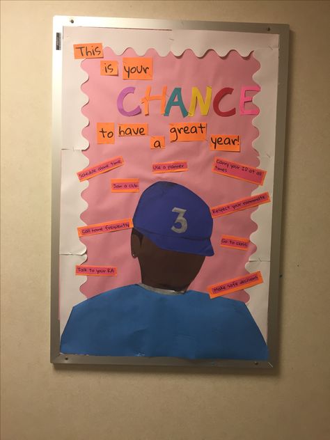 Chance the Rapper RA bulletin board Funny Ra Bulletin Boards, School Campaign Ideas, Drinking Bulletin Board Ra, Study Tips Bulletin Board Ra, Finals Bulletin Board Ra, Student Council Campaign, Resident Assistant Bulletin Boards, October Bulletin Boards, Meme Ra Bulletin Board