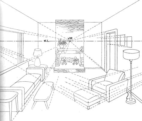 Finished Drawing of Living Room with Couches, Lamps, Coffee Tables, Chair, Ottoman, and Firplace How To Draw A Living Room, How To Draw A Couch, How To Draw A Room, Living Room Perspective, Drawing Of A Room, Room Drawing Ideas, Complicated Drawings, Draw Room, Room Perspective Drawing