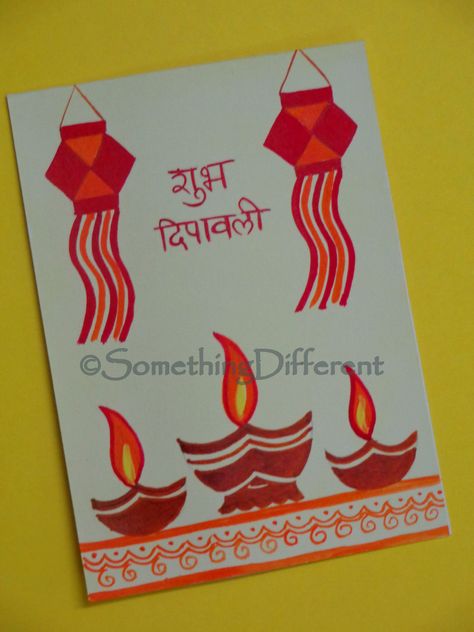 Diwali Greeting Card Diwali Drawing Ideas, Handmade Diwali Greeting Cards, Dumbo Drawing, Aesthetic Diwali, Diwali Card Making, Diwali Craft For Children, Diwali Crafts, Diwali Drawing, Diwali Card