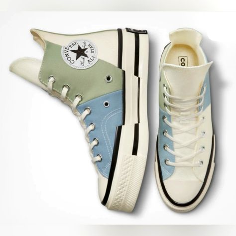 Converse All Star Chuck Taylor, Chuck 70 Plus High-Tops *Nwt In Box* Color: Summit Sage/ Egret Size: 10.0 Men's/ 12.0 Women's 10.5 Men's/ 12.5 Women's Unisex Model # A04370c Chuck 70 Plus, Cute Converse Shoes, Shoe Storage Ideas, Chuck Taylor 70, Cute Converse, Shoes Converse, Cute Sneakers, Hype Shoes, Stylish Boots