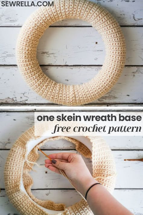 Crochet Wreath Pattern, Crochet Christmas Wreath, One Skein Crochet, Crochet Wreath, Door Diy, Christmas Mesh Wreaths, Amazing Crochet, Yarn Wreath, Wreath Base