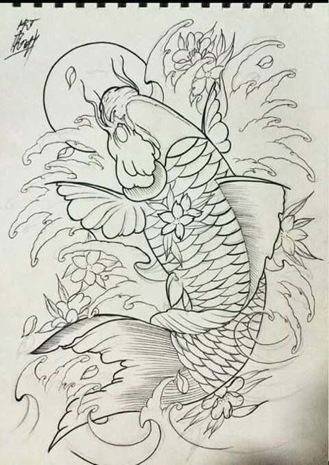 Koi Tattoo Stencil, Koi Fish Stencil Tattoo Designs, Koi Sketch Tattoo, Japanese Koi Sleeve Tattoos, Japanese Traditional Koi Fish, Koi Fish Drawing Tattoo, Detailed Koi Fish Tattoo, Dragon Koi Tattoo Design, Japanese Koi Fish Water Tattoo