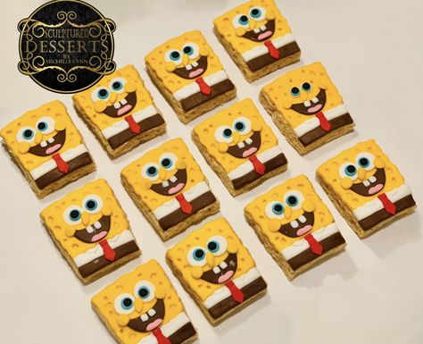 Spongebob Rice Crispy Treats, Birthday Treats For Kids, Spongebob Treats, Spongebob Cake, Treats For Kids, Themed Treats, 25th Birthday Parties, Spongebob Party, Krispy Treats