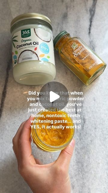 HORMONE HYPE SISTERS- Alaina, Carly, & Julie on Instagram: "No teeth whitening strips needed 😁🦷✨ 

This is the best at-home teeth whitening paste👇🏻

And the easiest part is, you probably already have these two ingredients at home:
💛 1 tsp turmeric powder
💛 1/4 cup organic extra virgin coconut oil
Mixe them together into a paste! Store it in a small jar with lid— it lasts me about a month! 

We know that you’re thinking - “THIS WON’T WORK”. We can assure you, IT DOES!!!! 🤯

It seriously whitens my teeth so much! I aim to use it twice once a week or before weddings/events etc. Fun fact: coconut oil 🥥 is naturally antibacterial and because of that it’s great for oral health.

⚠️VERY Important Disclaimers⚠️
- After use, make sure you are spitting this paste into the trash, instead of d Natural Toothpaste Recipe, Small Jars With Lids, Toothpaste Recipe, Brighten Teeth, No Teeth, Coconut Oil For Teeth, Whitening Strips, Teeth Whitening Strips, Extra Virgin Coconut Oil