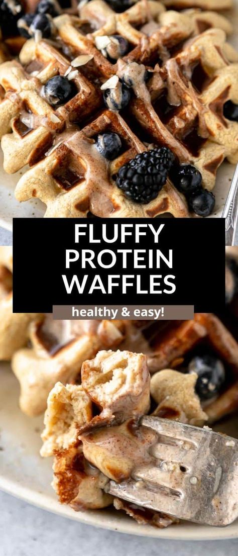 These fluffy protein waffles are so easy to make, healthy and perfect for meal prep. These gluten free and dairy free waffles are made with eggs, greek yogurt and protein powder for a high protein recipe the whole family will love. Oatmeal Protein Waffles, Waffles With Protein Powder, Healthy Protein Waffle Recipe, Whey Protein Waffles, High Protein Waffles Greek Yogurt, Homemade Protein Waffles, Vanilla Protein Waffles, Waffles Protein, Protein Belgian Waffle Recipe