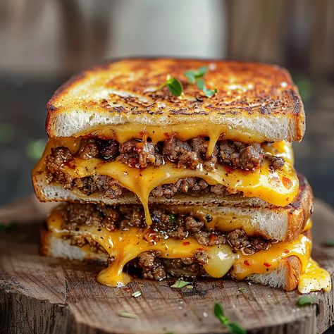 Ground Beef Grilled Cheese Sandwich Roast Beef Grilled Cheese Sandwich, Beef Cheese Sandwich, Ground Beef Subs, Hamburger Grilled Cheese, Tortilla Grilled Cheese, Grill Cheese Sandwiches, Grilled Cheese With Meat, Ground Beef And Cheese Recipes, High Protein Grilled Cheese