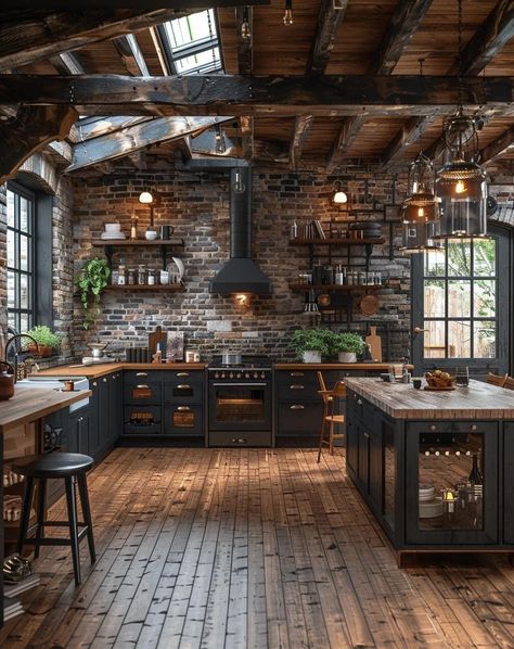 Moody Kitchen, Industrial Style Kitchen, Farmhouse Kitchen Design, Cottage House, Industrial Kitchen, Kitchen Trends, Style Kitchen, Dream House Decor, Interior Ideas