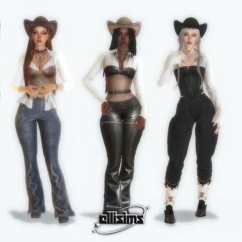 ✮ Cow Girls ✮ | camssimz Sims 4 Cowgirl Cc, Poor Clothes, Sims 4 Dump, Ranch Outfits, Sims 4 Outfits, Cow Outfits, Sims 4 Cc Eyes, Sims 4 Content, Sims 4 Cc Makeup