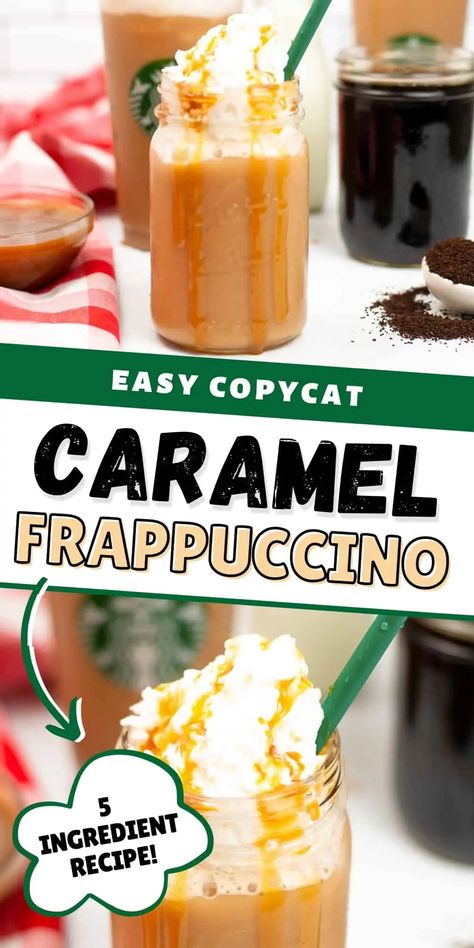 An easy homemade Caramel Frappuccino recipe loaded with rich coffee, sweet caramel syrup, milk, and topped with whipped cream. Caramel Macchiato Coffee Creamer Recipe, Diy Starbucks Caramel Macchiato, Diy Caramel Macchiato Creamer, Hot Caramel Macchiato Recipe, Starbucks Caramel Macchiato Recipe, Caramel Frappuccino Recipe, Homemade Caramel Macchiato, Caramel Coffee Drinks, Caramel Coffee Recipe