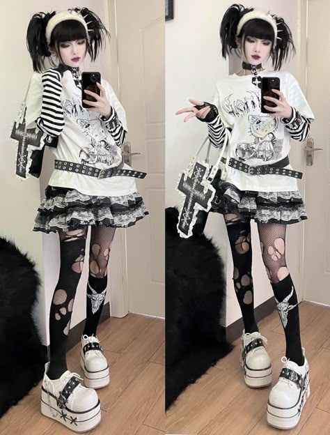 Harajuku Alt Outfits, Gothic Harajuku Streetwear, Gothic Kawaii Aesthetic, Goth Lolli Style, Goth Kawaii Outfits, Creepy Outfits, Don’t Judge Me, Creepy Cute Outfits, Creepy Cute Fashion