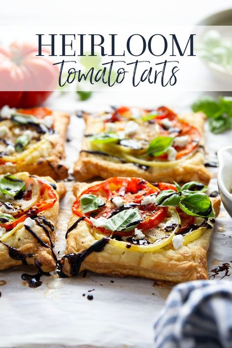 Tart Puff Pastry, Bangers Recipe, Tomato Tart Puff Pastry, Tomato Tarts, Heirloom Tomato Tart, Cheese Puff Pastry, Puff Pastry Tart, Avocado Tomato Salad, Tomato Tart