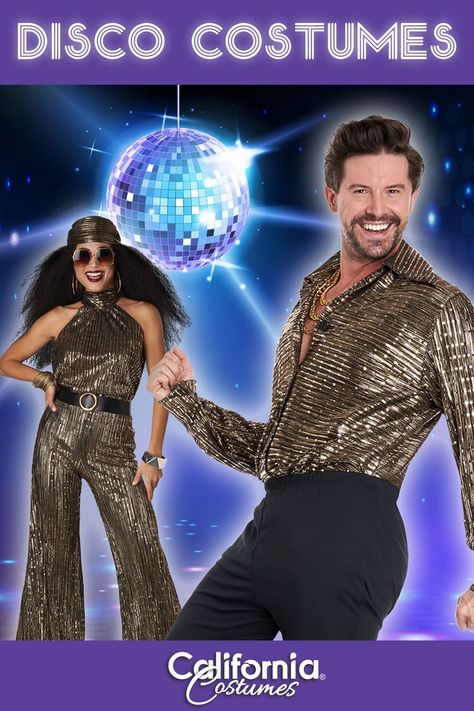 Disco Costumes 70s, 70s Outfits Party Couples, Couples Disco Outfits, Disco Inferno Outfit, 70s Disco Party Outfit Plus Size, Disco Couple Costume, 70s Costume Ideas For Couples, Disco Costume Men, 70s Couple Costume