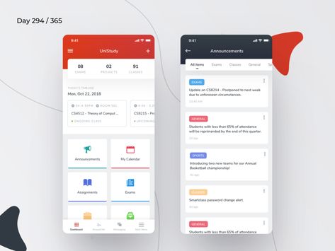 Students University App | Day 294/365 - Project365 by Kishore | Dribbble | Dribbble College App, App Wireframe, School App, Student Apps, College Apps, Student Dashboard, App Design Layout, Mobile Project, Android App Design