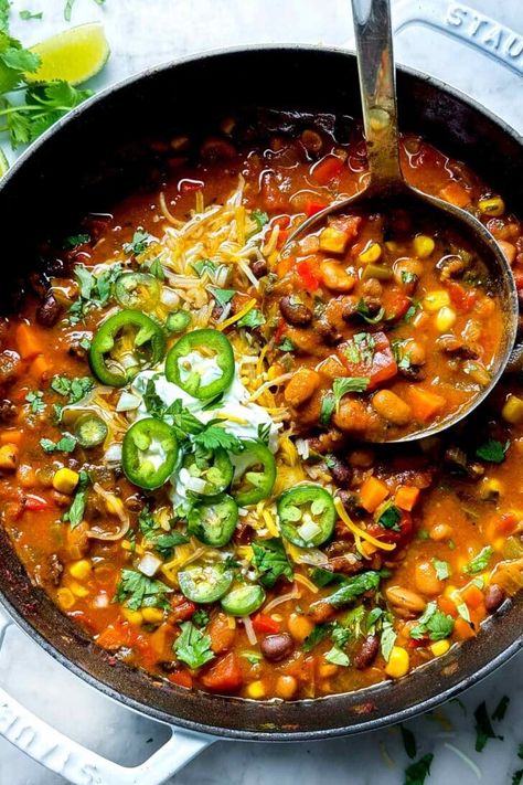 The BEST Vegetarian Chili Recipe | foodiecrush.com Chili Recipe Veggie, Chili Without Meat Recipe, Vegan Vegetable Chili, Vegetarian Chili Recipe Slow Cooker, Veggie Chili Recipe Instant Pot, Vegetarian Skillet Chili, Instant Pot Veggie Chili, Veggie Chilli Recipe Slow Cooker, Vegetarian Chilli Recipes Slow Cooker