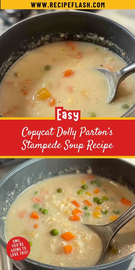 Get ready for a flavor-packed experience with our Copycat Dolly Parton’s Stampede Soup Recipe! This creamy, rich soup is loaded with delicious ingredients that create a comforting bowl of goodness. Perfect for family dinners or meal prep, it’s a delightful way to enjoy a classic dish. Warm your heart and home! Dolly Pardon Creamy Vegetable Soup, Dolly Parton Creamy Veggie Soup, Dolly Parton Dixie Stampede Soup, Stampede Soup Dolly Parton, Dolly Stampede Soup, Dolly's Stampede Soup, Dolly Parton's Stampede Soup, Dolly Parton Stampede Biscuits, Dolly Stampede Creamy Vegetable Soup