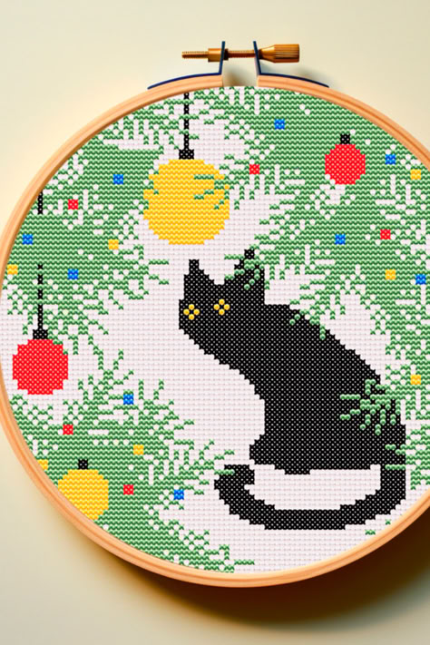 This cute christmas digital cross stitch pattern is available in my Etsy shop. Check it out! Cute Christmas Cross Stitch, Black Cat Meme, Black Cat Cross Stitch Pattern, Black Cat Cross Stitch, Cross Stitch Gifts, Kitten Christmas, Stitch Gifts, Vintage Kitten, Cross Stitch Easy