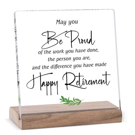 PRICES MAY VARY. ❤️Mark this momentous occasion for someone you know with this lovely farewell gift, congratulate them on an illustrious career, and get their golden years off to the perfect start. ❤️This is a meaningful retirement gift and brings a sense of positivity, it‘s a great way you can show an employee who’s given their time, energy, and career for their job how much you appreciate them. 『TRANSPARENT ACRYLIC』The touching message is printed on an elegant transparent acrylic plaque, and c Retirement Plaque, Etching Projects, Retirement Plaques, College Teacher, Retirement Decorations, Glass Etching Projects, Best Retirement Gifts, Best Gifts For Women, Retirement Gifts For Men