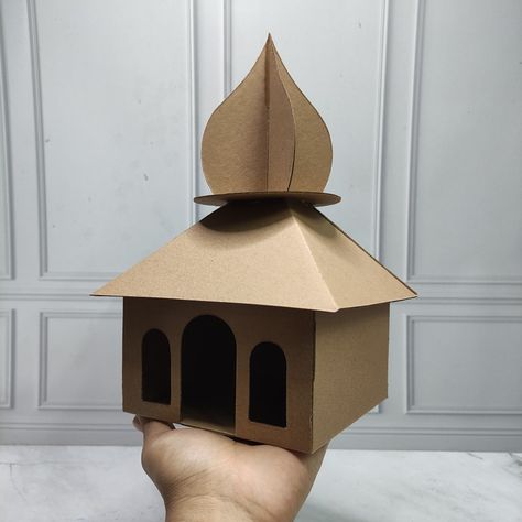 Cardboard mosque Cardboard Mosque, Snack Tower, Paper Buildings, Mosque Design, Cardboard Toys, Building Plan, Hari Raya, Idul Fitri, Diy Hair Bows