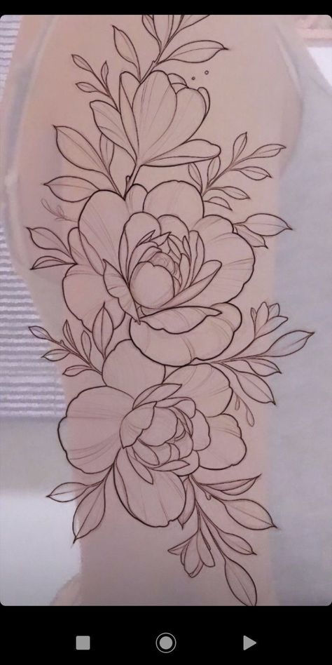 Flower Stencil For Tattoo, Arm Tattoos For Women Template, Floweral Tattoo Design, Peony Tattoo Stencil Outline, Big Flowers Tattoo, Black Outline Flower Tattoo, Peony Tattoo Design Drawing, Half Butterfly Half Flower Tattoo Drawing, Tattoo Flower Stencil