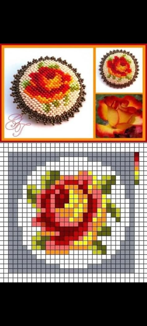 Cross Stitch Rose Pattern, Bead Jewelry Patterns, Miniature Embroidery, Vintage Cross Stitch Pattern, Tiny Cross Stitch, Pola Kristik, Bead Embroidery Patterns, Cross Stitch Patterns Flowers, Beaded Cross Stitch