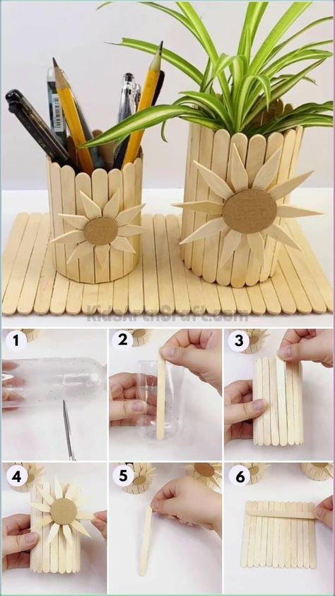 Pretty Sunflower Pattern Popsicle Stick Stand Craft Tutorial For Kids Check more at https://www.kidsartncraft.com/sunflower-popsicle-stick-craft-tutorial/ Lollipop Crafts, Pop Stick Craft, Popsicle Stick Crafts For Adults, Popsicle Stick Art, Ice Cream Stick Craft, Diy Popsicle Stick Crafts, Stick Wall Art, Lantern Craft, Diy Popsicle