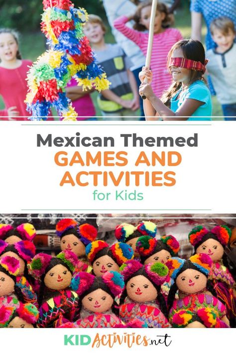 A collection of fun Mexican themed games and activities for kids. Great for teaching kids about Mexico heritage and help them gain a better understanding of our neighboring country. #KidActivities #KidGames #ActivitiesForKids #FunForKids #IdeasForKids Mexican Activities, Mexican Games, Mexico For Kids, Fiesta Games, Mexico Crafts, Hispanic Heritage Month Activities, Mexico Country, Around The World Theme, World Thinking Day