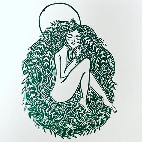 Prints by the Bay on Instagram: “‘Forest Moon’ 🌿 I’ve had a lovely day with Gloria my #gunningpress printing all my green blocks- including my new lady of the forest.…” Twisted Vines, The Moon Cycle, Pagan Nature, Forest Moon, Magical Tree, Moon Cycle, Moon Art Print, Sgraffito, Block Printing