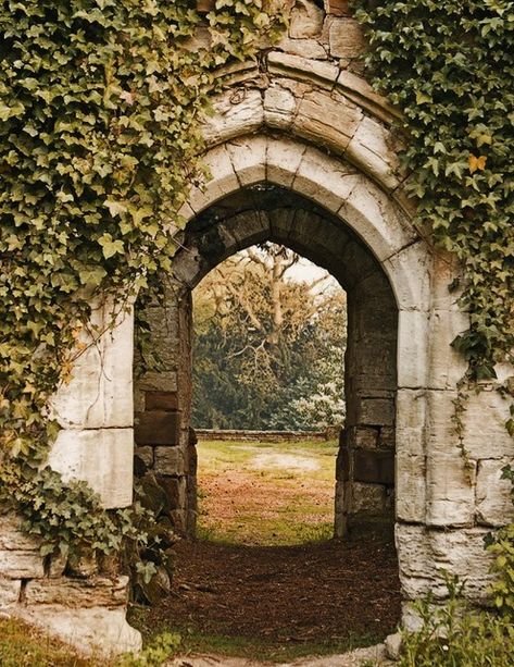 Fantasy Archway, Background Practice, Outdoor Murals, Door Ways, Stone Archway, Castle Painting, Cottage Aesthetic, Wedding Album Design, Picture Places