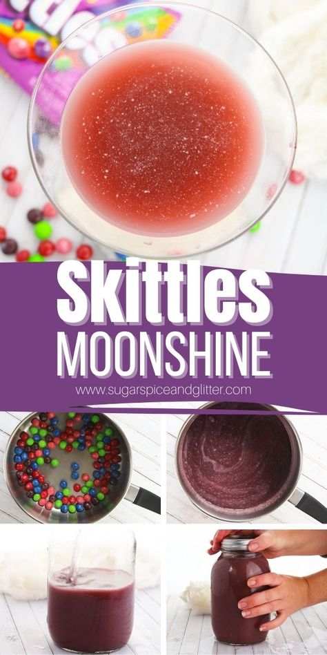 Skittles-Infused Vodka - have your candy and drink it, too! Skittles Vodka Recipe, Candy Infused Alcohol, Candy Flavored Alcoholic Drinks, Skittles Shots Recipe, Candy Infused Vodka, Alcohol Infused Candy, Candy Cocktail Recipes, Skittles Shot, Skittle Vodka