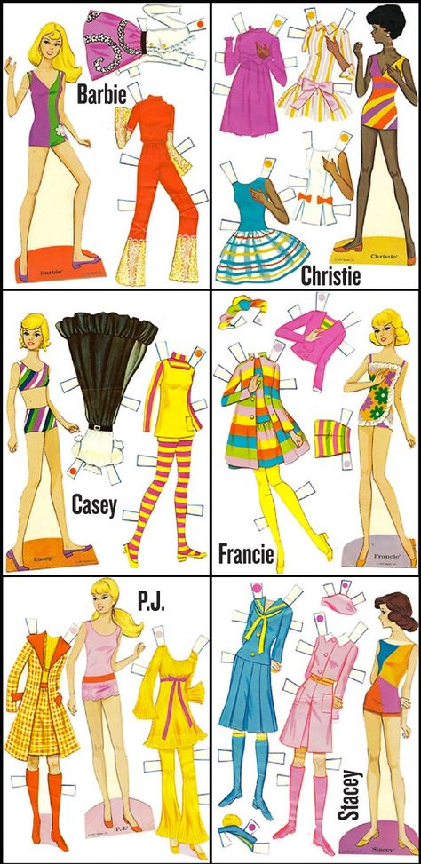 Paperdolls, I remember having these to play with as a child. 1960s Paper Dolls, Paper Dolls Barbie, Paper Barbie Doll, Barbie Paper Dolls, Dolls Vintage, Paper Toy, Paper Dolls Printable, Barbie Patterns, Vintage Paper Dolls