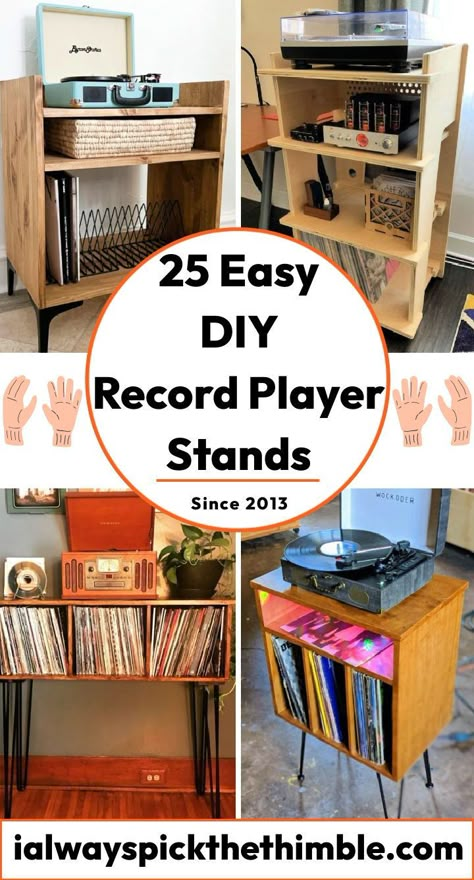 Record Stand And Storage, Vinyl Record Table Diy, Record Table Diy, Vinyl Record Stand Diy, Cheap Record Storage, Ikea Turntable Stand, Vinyl Cabinet Diy, Record Holder Ideas Diy, Turntable Furniture Diy