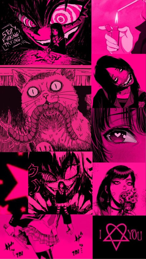 Zombie Makeout Club Wallpaper, Junji Ito Wallpaper, Pink Horror, Chat Photo, Anime Horror, Blood Wallpaper, Pink Anime, Goth Wallpaper, Iphone Wallpaper Kawaii