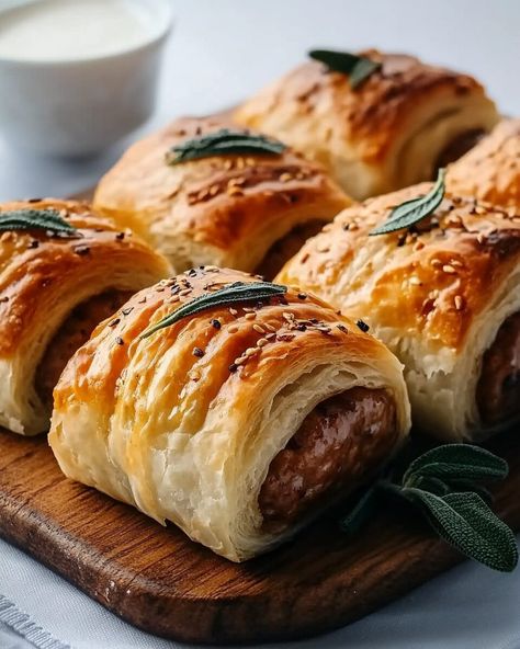 Advertisement These golden sausage rolls are the perfect combination of juicy, seasoned pork and flaky, ... Read more Paul Hollywood Sausage Rolls, Aussie Sausage Rolls, Sausage Cream Cheese Puff Pastry, Scottish Sausage Rolls Recipe, Sausage Roll Appetizer, Homemade Sausage Rolls Puff Pastries, Sausage Rolls With Puff Pastry, Sausage Sandwich Ideas, British Sausage Rolls Recipe