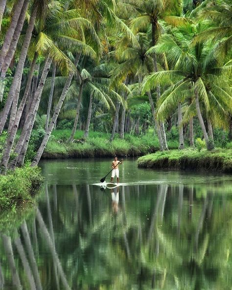 Maron River, Pacitan, East Java, Indonesia. Maron river is a natural tourist destinations in Pacitan presenting the experience down a crystal clear river with a beautiful and unique panorama. Maron River basin is surrounded by lush green trees and coconut plantations along the river banks. Kerala Backwaters, Kerala Travel, Sup Stand Up Paddle, Sup Yoga, Alam Yang Indah, Nature Travel, Nature Pictures, Maldives, Beautiful Destinations