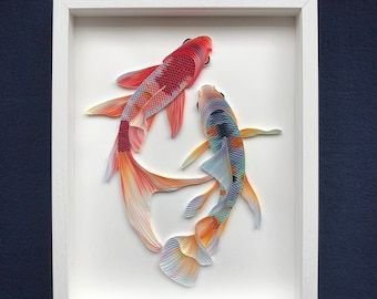 Quilled Fish, Origami Koi Fish, Rainbow Garden, 3d Frames, Gift For Anniversary, Fish Wall Art, Quilling Techniques, Quilling Paper, Get Well Soon Gifts