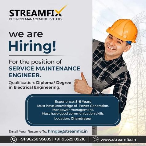 Jobs at Streamfix Job Vacancy Advertisement, Quantity Surveyor, Hiring Poster, Engineering Jobs, Job Vacancy, Good Communication Skills, Best Job, We Are Hiring, Electrical Engineering