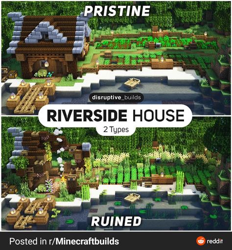 Minecraft River, House Near River, House Concept, Riverside House, Minecraft Tips, Minecraft Survival, Minecraft House, Pocket Edition, Minecraft Buildings