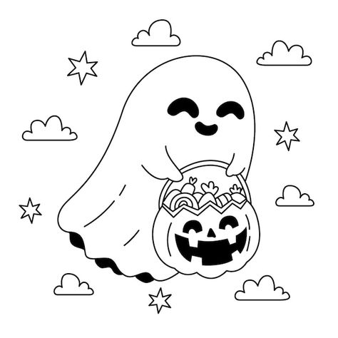 Free vector hand drawn ghost outline ill... | Free Vector #Freepik #freevector #halloween #full-moon #ghost #night-light Ghost Outline, Drawing Outlines, Moon Halloween, Trio Halloween Costumes, Halloween Coloring Book, Outline Illustration, Night Moon, Halloween Drawings, Printable Coloring Book