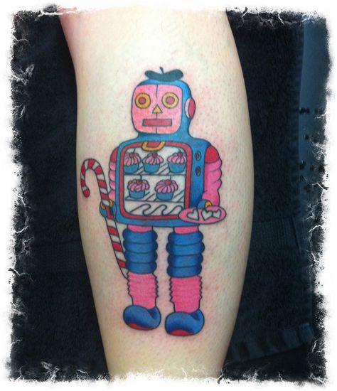 Easy Bake Robot - Sunny Buick Toy Robot Tattoo, Robotic Tattoo, Robot Shoulder, Tattoo Castle, Aj Tattoo, Lego Tattoo, Piercing And Tattoo, Robot Tattoo, Tattoo Cartoon