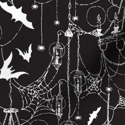 Creepy Gothic Spiderweb Chandeliers on - Spoonflower Gothic Halloween, Kids Prints, Spider Web, Sell Items, Surface Pattern Design, Surface Pattern, Colourful Fabrics, Things To Make, Diy Sewing