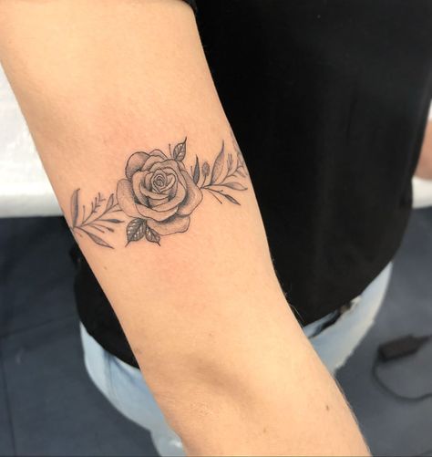 Rose Cuff Tattoo, Rose Tattoo Bracelet, Horizontal Rose Tattoo, Rose Elbow Tattoos For Women, Rose Band Tattoo, Rose Bracelet Tattoo, Arm Cuff Tattoo, Rose Vine Tattoos, Word Tattoo Ideas