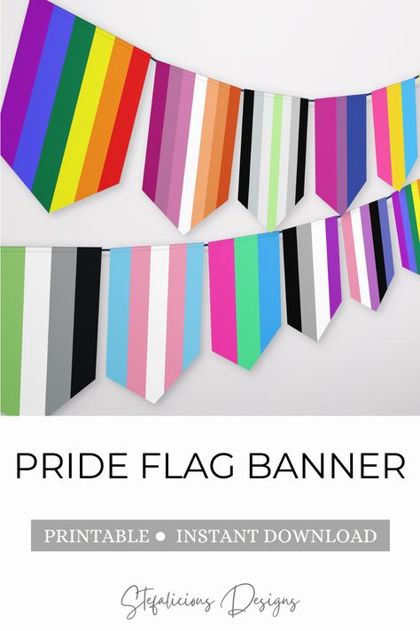 Celebrate LGBTQ+ Pride with this pride flag banner! The perfect touch for pride month or a pride party. #banner #partybanner #pride #prideparty #prideflag #lgbt #lgbtq #gay #lesbian #transgender #trans #bisexual #pansexual #nonbinary #non-binary #queer #asexual #pridemonth #pridedecor #partydecor #partysupplies #customparty #diyparty #instantdownload #digitaldownload #printable #etsy #womanownedbusiness #printableparty #party Pride Month Decor, Pride Party, Gay Pride Month, Printable Banner, Non Binary, Flag Banner, Prom Night, Lgbtq Pride, Pride Flag