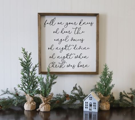 Christmas Song Decor, Oh Holy Night Christmas Decor, Large Christmas Signs Above Cabinets, Christian Christmas Signs, Christmas Hymn Wall Art, Christmas Song Lyrics Quotes Wood Signs, Fall On Your Knees, Night Decor, Holiday Wood Sign