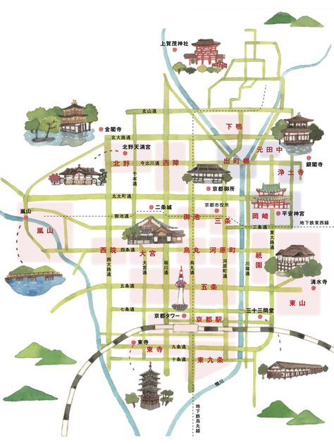 kyoto map Kyoto Map, Japan Illustration, Tourist Map, Travel Plan, Illustrated Map, City Map, Japan Travel, Trip Planning, Kyoto