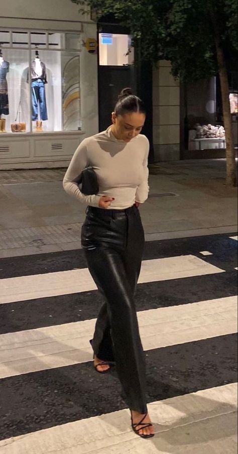 All Grey Work Outfit, Trousers Dinner Outfit, Black Tube Top Outfit Winter, House Lounge Outfits, Nyc Style Outfits Cold Weather, Black Jeans Heels Outfit, Fashion For Muscular Women, Jeans Black Heels Outfit, Leather Tops Outfit